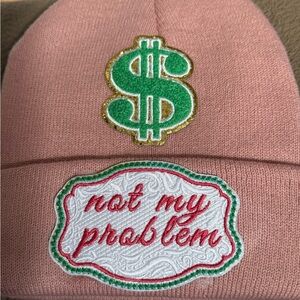 Pink Beanie with Dollar Sign and Embroidery